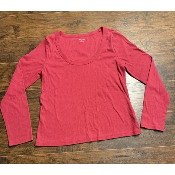 Old Navy XL Pink Ribbed Long Sleeve Scoop Neck Stretch Knit Top Romantic Casual - Picture 1 of 4